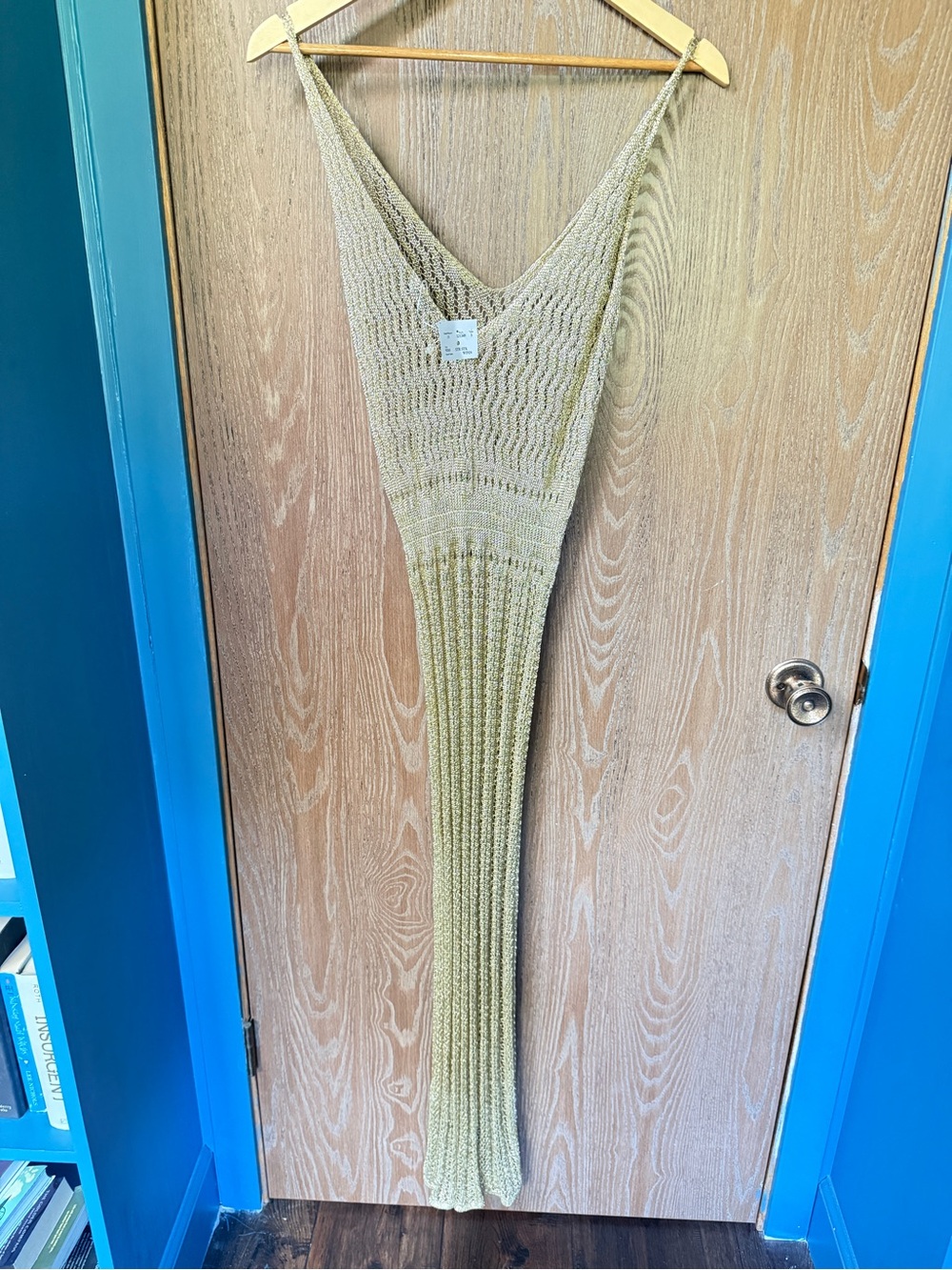 Zara V-Neck Knit Maxi Sweater Dress in Gold